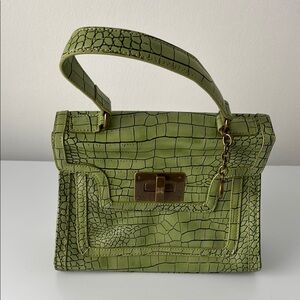 Vintage Green Crocodile-Embossed Handbag
